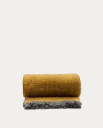 Nidur blanket in a mustard and grey wool blend, 130 x 170 cm