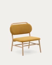 Fauteuil Helda in mosterdgroene chenille en van FSC Mix Credit massief eikenhout