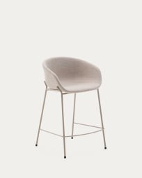 Yvette stool in beige chenille and steel legs in a beige finish, 65 cm high