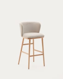 Hocker Ciselia beige Chenille und massive Esche mit natürlichem Finish FSC Mix Credit 75 cm