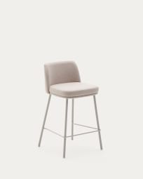 Taburete Minami de chenilla beige y patas de acero con acabado beige altura 65 cm