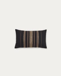 Sairu zwarte en beige kussenhoes van linnen met juten borduursel 30x50 cm