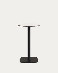 Dina high round outdoor table in white with metal leg in a painted black finish, Ø60x96 cm