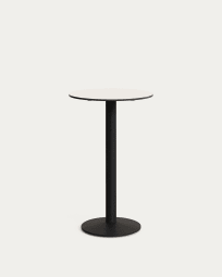 Taula alta rodona Esilda blanc amb peu de metall acabat pintat negre Ø 60 x 96 cm