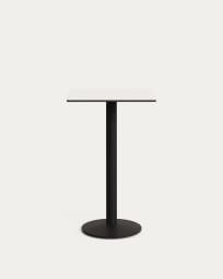 Taula alta Esilda blanc amb peu de metall acabat pintat negre 60 x 60 x 96 cm
