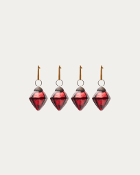 Argin set of 4 hanging ornaments made of red recycled glass, 6 cm