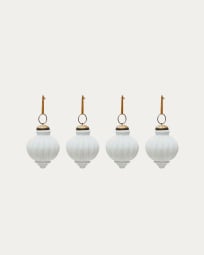 Irlo set of 4 Christmas baubles made of white recycled glass, Ø 8 cm