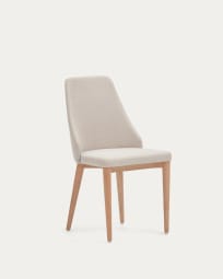 Sedia Rosie in ciniglia beige e gambe in legno massello di frassino finitura naturale