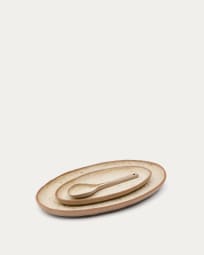 Lot Zunel de 2 assiettes et une cuillère en céramique beige