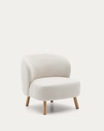 Ulit armchair in beige chenille with solid beech wood legs in a natural finish