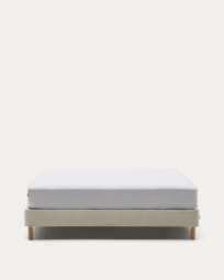 Ofelia base with beige removable cover and solid beech wooden legs for a 150 x 190 cm mattress FSC Mix Credit