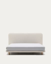 Odum bed with removable covers in beige micro bouclé with solid beech wood legs 160 x 200 cm FSC Mix Credit