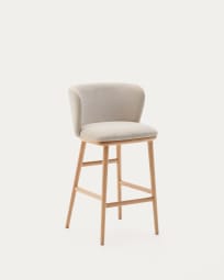 Tabouret Ciselia chenille beige et bois de frêne finition ton naturel FSC Mix Credit 65 cm