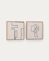 Set Neyra di 2 quadri astratti in carta riciclata dipinti a mano nero e beige 30 x 30 cm