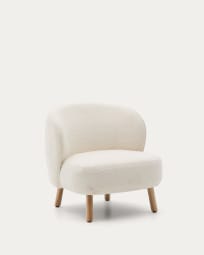 Sessel Ulit aus weißem Schaffell und Beinen aus massivem Buchenholz mit natürlichem Finish