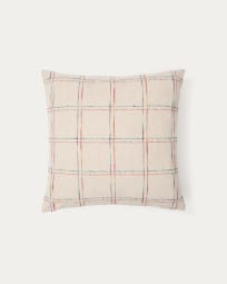 Fodera cuscino Nety beige con ricamo a quadri multicolore 45 x 45 cm