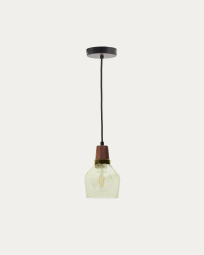 Lampada a soffitto Silex di vetro verde e legno di noce Ø 13 cm