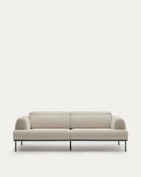 Sofa Aurum 3-Sitzer ecru mit verstellbarer Kopfstütze und mattgrauem Metallgestell 234 cm FSC Mix Credit