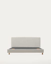 Pearl chenille Valma bed with removable cover and solid beech wood legs for a 160 x 200 cm mattress