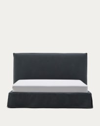 Anthracite grey linen and cotton Jaira bed with removable cover for a 180 x 200 cm FSC Mix Credit mattress