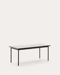 Table d’extérieur Maurina en acier galvanisé vert et céramique couleur écru 182 x 91 cm
