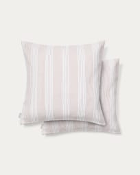Macie set of 2 red and beige striped 100% cotton cushion covers 50 x 50cm