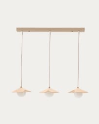 Wilara oak veneer ceiling lamp with 3 white smoked glass balls