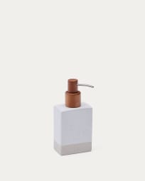 Distributeur de savon Careli en grès beige et bois d’acacia