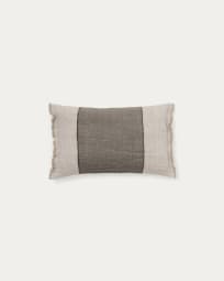 Lorin green linen cushion cover with fringing 30 x 50cm