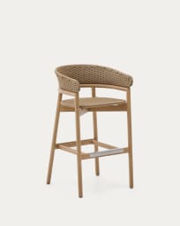 Hocker Arinella aus massivem Akazienholz mit Finish in natürlichem Farbton und beige Seil 75 cm FSC 100%