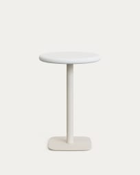 Dina outdoor tall round table with white cement top Ø70cm and white steel base 48x48x96cm