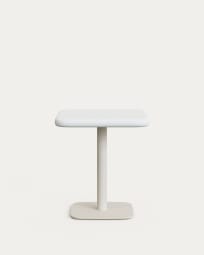 Dina outdoor table with white cement top 70x70cm and white steel base 48x48x72cm