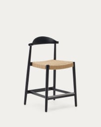 Taburete Nina de madera maciza de acacia acabado negro y cuerda beige altura 62cm FSC 100%