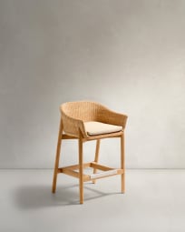 Hocker Galea aus massivem Teakholz und synthetischem Rattan 75 cm FSC 100%