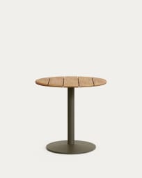 Taula rodona d'exterior Esilda amb sobre d'acàcia FSC 100% Ø80 cm i peu d'acer verd Ø55x72 cm