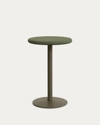 Taula rodona alta d'exterior Esilda amb sobre de ciment verd Ø70 cm i peu d'acer verd Ø55x96 cm