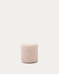 Kaeli footrest with removable cover in pink bouclé Ø 43 cm