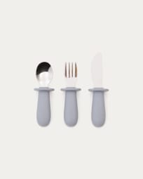 Lili set met lepel, vork en mes van blauw silicone