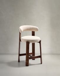 Σκαμπό Granite από μπεζ chenille και μασίφ ξύλο δρυός με φινίρισμα σε χρώμα καρυδιάς FSC 100% 65 εκ.