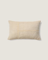 Anvera beige viscose jacquard cushion cover with yellow contrasting lines 40 x 60 cm