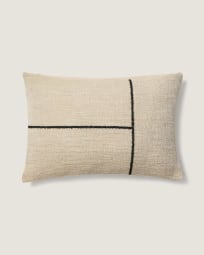 Anvera beige viscose jacquard cushion cover with black contrasting lines 40 x 60 cm