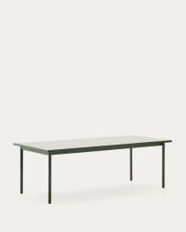 Maurina outdoor table in green galvanised steel with ecru-colored tiles 223 x 101cm