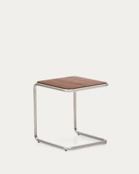 Tarsel side table in FSC 100% walnut veneer with brushed stainless steel structure 42 x 47cm