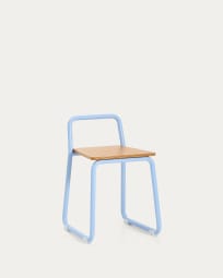 Tinn ash veneer chair with a blue metal structure
