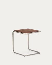 Tarsel side table in FSC 100% walnut veneer with brushed stainless steel structure 42 x 47cm