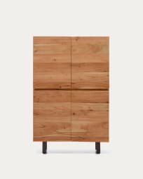 Uxue 4-door tall sideboard in solid acacia wood with bleached finish and black steel 100 x 155cm