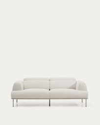 Aurum 3-seater sofa in ecru chenille with reclining headrest and matte beige metal base 234cm FSC Mix Credit