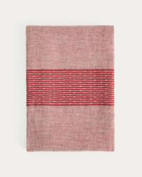 Toalha Calena em jacquard de lino com risca central vermelha 150 x 250 cm