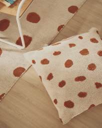 Tandani beige cotton floor cushion with orange cheetah design 70 x 70cm