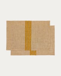 Calena set of 2 placemats linen jacquard with mustard central stripe 35 x 50 cm